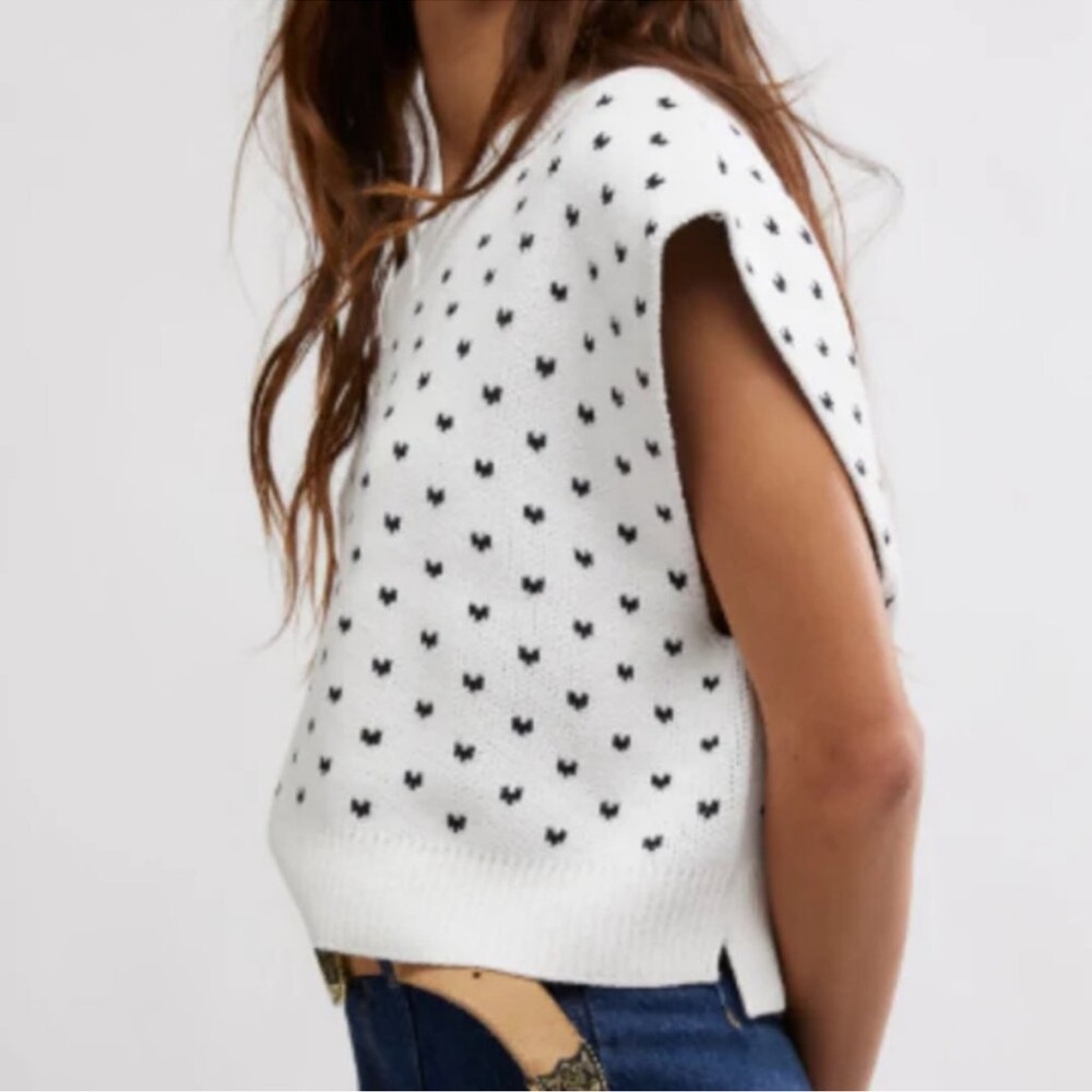 Free People Patterned Easy Street Sweater Vest in Ivory Black Combo